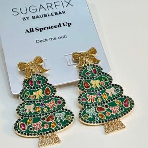 BAUBLEBAR Christmas All Spruced Up Multi-Color Crystal Enamel Tree Earrings NWT